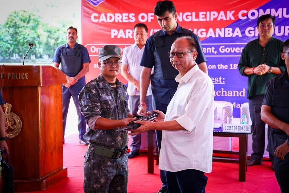 The surrender is seen as a major step towards bringing armed cadres into the mainstream and strengthening the state government’s efforts towards peace and normalcy in Manipur. (HT Photo) The surrender is seen as a major step towards bringing armed cadres into the mainstream and strengthening the state government’s efforts towards peace and normalcy in Manipur. (HT Photo)