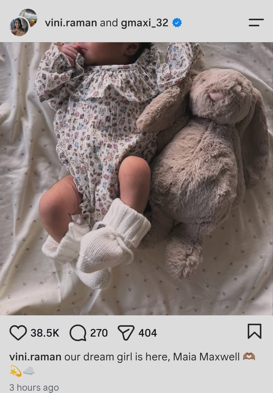 Vini Raman and Glenn Maxwell announcing the birth of their second child (Glenn Maxwell Instagram) Vini Raman and Glenn Maxwell announcing the birth of their second child (Glenn Maxwell Instagram)
