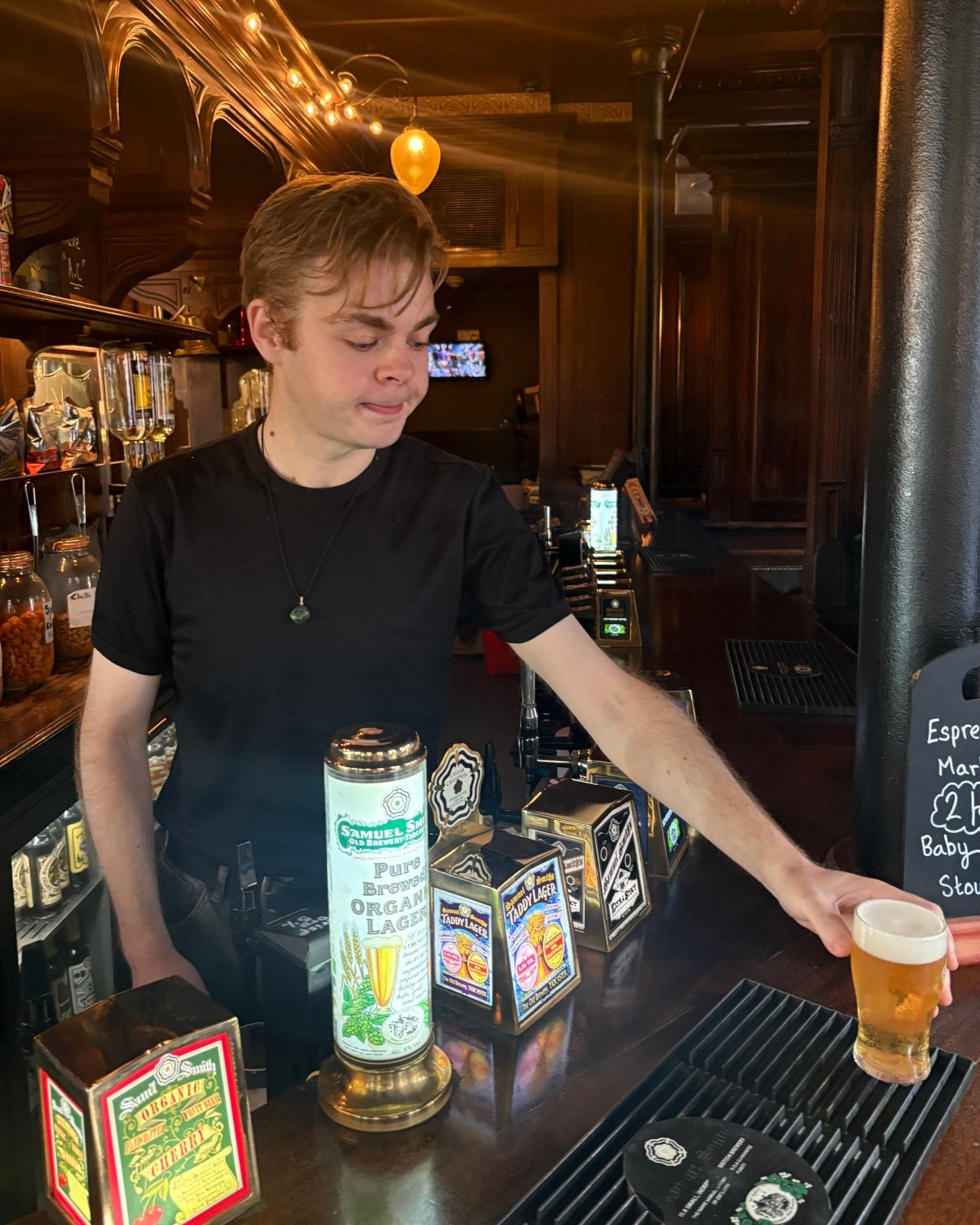  Bartender Ryan McDowell, who lives and works in Soho, says pubs feel communal. ‘People will come in just to have a cup of tea.’ Bartender Ryan McDowell, who lives and works in Soho, says pubs feel communal. ‘People will come in just to have a cup of tea.’