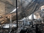 Charred remains of the Birch by Romeo Lane nightclub after a fire broke out, claiming the lives of 25 people, in Arpora on Sunday. (Atish Naik)