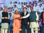 Chief minister Yogi Adityanath with Kotaro Nagasaki, governor of Japan’s Yamanashi Prefecture, Union ministers Ashwini Vaishnaw, Shivraj Singh Chouhan and other dignitaries during the Uttar Pradesh-Japan Investment Meet 2026, in New Delhi on Wednesday. (ANI PHOTO)