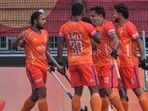 India's players celebrate after scoring during the World Cup Field Hockey pool D match between India and Pakistan in Amstelveen, Netherlands, Wednesday, Aug. 19, 2026. AP/PTI(AP08_19_2026_000543A) (AP)