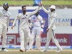 India's Manav Suthar celebrates the dismissal of Sri Lanka's Sonal Dinusha with teammates. India's Manav Suthar celebrates the dismissal of Sri Lanka's Sonal Dinusha with teammates.