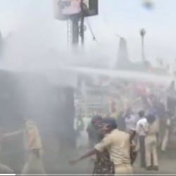 Bihar Police use water cannon to disperse crowd raising issue of paper leak, unemployment. 