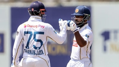 Overnight batters Sonal Dinusha (84) and Dhananjaya de Silva (59 off 151 balls) frustrated India for more than an hour on the final morning, adding 95 runs from 202 deliveries before the visitors finally broke through. (ANI Photo) Overnight batters Sonal Dinusha (84) and Dhananjaya de Silva (59 off 151 balls) frustrated India for more than an hour on the final morning, adding 95 runs from 202 deliveries before the visitors finally broke through. (ANI Photo)