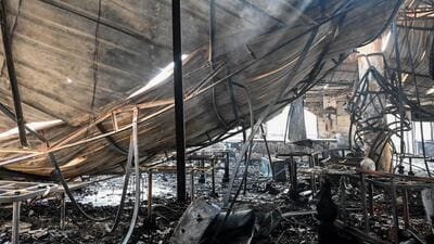 Charred remains of the Birch by Romeo Lane nightclub after a fire broke out, claiming the lives of 25 people, in Arpora on Sunday. (Atish Naik) Charred remains of the Birch by Romeo Lane nightclub after a fire broke out, claiming the lives of 25 people, in Arpora on Sunday. (Atish Naik)