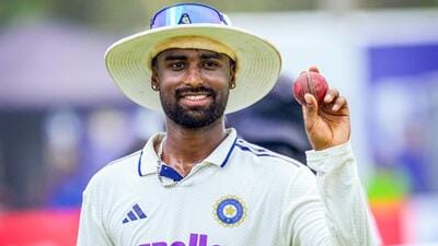 Galle [Sri Lanka], Aug 19 (ANI): India's Manav Suthar celebrates his five-wicket haul on the fifth day of the first test match between India and Sri Lanka at Galle International Stadium, in Galle on Wednesday. (ANI Photo) (ANI Photo)