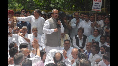 Hooda said the government’s primary responsibility was to conduct regular recruitment and provide stable employment to the youth. (Sant Arora/HT) Hooda said the government’s primary responsibility was to conduct regular recruitment and provide stable employment to the youth. (Sant Arora/HT)