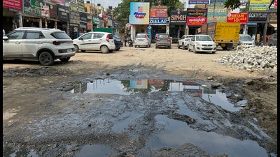 The main entry road to the market in Sector 22A, as seen on Tuesday. (Parveen Kumar/HT)