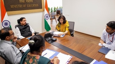 Pralhad Joshi said on X that the meeting was with the officials of the Department of Higher Education. (X/ @JoshiPralhad) Pralhad Joshi said on X that the meeting was with the officials of the Department of Higher Education. (X/ @JoshiPralhad)