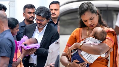The TVK MLA also took her baby to Chief Minister Vijay at the assembly premises, where he "blessed the child." (Instagram/PTI) The TVK MLA also took her baby to Chief Minister Vijay at the assembly premises, where he "blessed the child." (Instagram/PTI)
