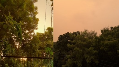 Sky turns yellow in New Delhi after light rain. Sky turns yellow in New Delhi after light rain.