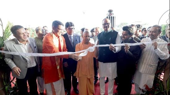 Chief minister Yogi Adityanath at the inauguration of the Taj Palace hotel in Lucknow on Wednesday. (HT Photo)