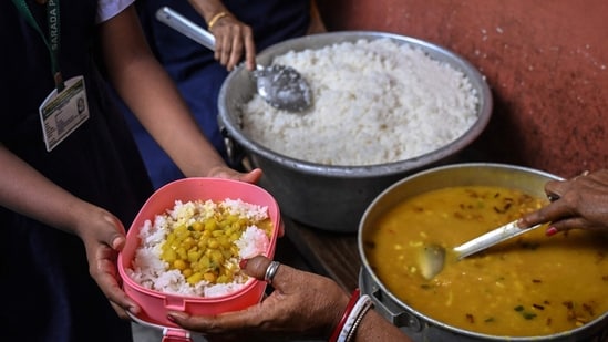 The mid-day meal, comprising soybean rice, was supplied by an NGO as per the prescribed menu.
