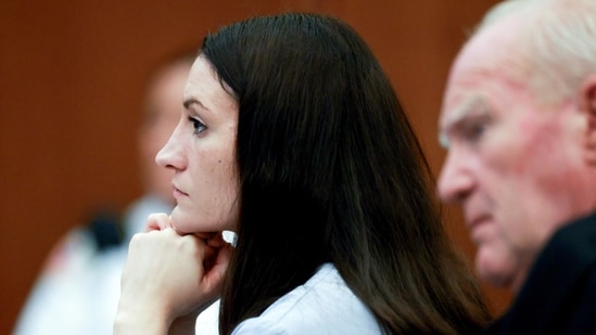 Lindsay Clancy, and her attorney Kevin Reddington , listen to testimony from Rebecca Jollotta, during Clancy's murder trial in Plymouth Mass., on Tuesday Aug. 11, 2026 in Plymouth, Mass.  (Jonathan Wiggs/The Boston Globe via AP, Pool)