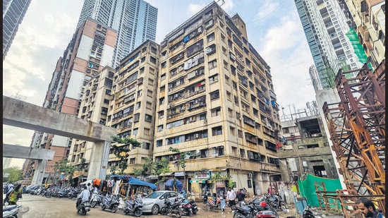 Mumbai, India. Aug 18, 2026 - View of the Sree Sai Sundar Nagar SRA building in the Prabhadevi area of Central Mumbai, India. Aug 18, 2026. (Photo by Raju Shinde/HT Photo) (Raju Shinde)