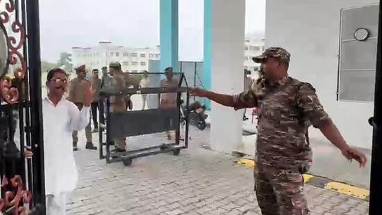 Security personnel present on the Ali Jauhar University premises in Rampur on Wednesday. (ANI)