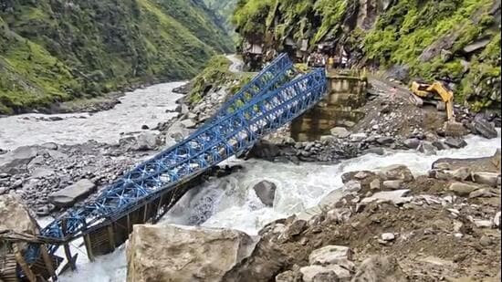 The bridge, located around 8-11 km from Dharchula, was damaged early Wednesday morning (PTI)