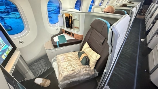 My business-class suite, 3J. The 34 suites on my flight had privacy doors and aisle access.