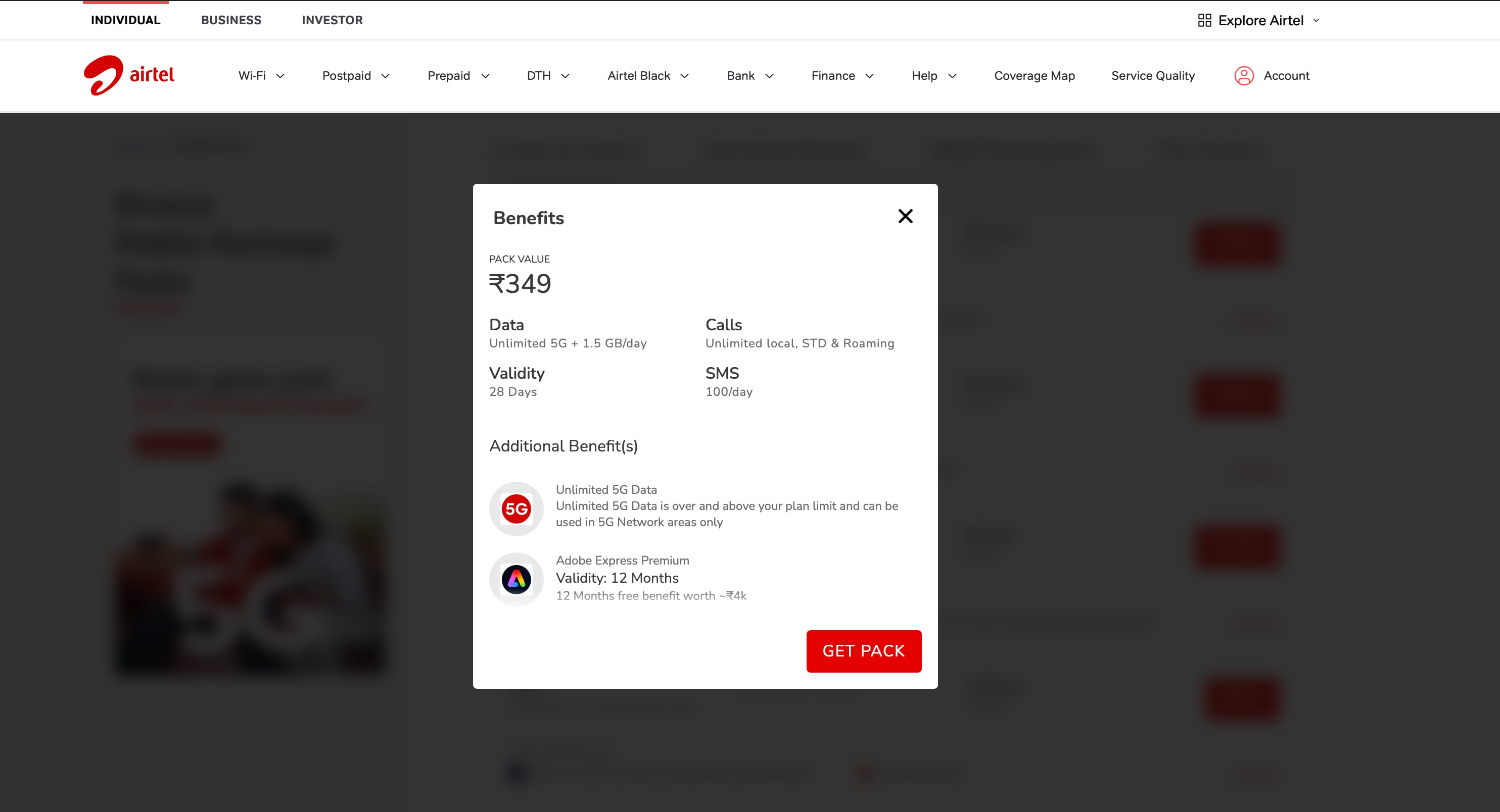 Airtel 349 pack Airtel 349 pack
