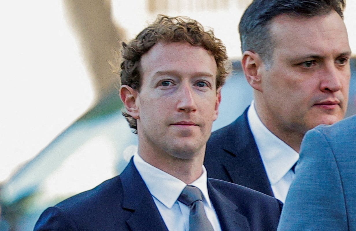FILE PHOTO: Meta Platforms CEO Mark Zuckerberg arrives outside court to take the stand at trial in a key test case accusing Meta and Google's YouTube of harming kids' mental health through addictive platforms, in Los Angeles, California, U.S., February 18, 2026.  REUTERS/Mike Blake/File Photo (REUTERS)