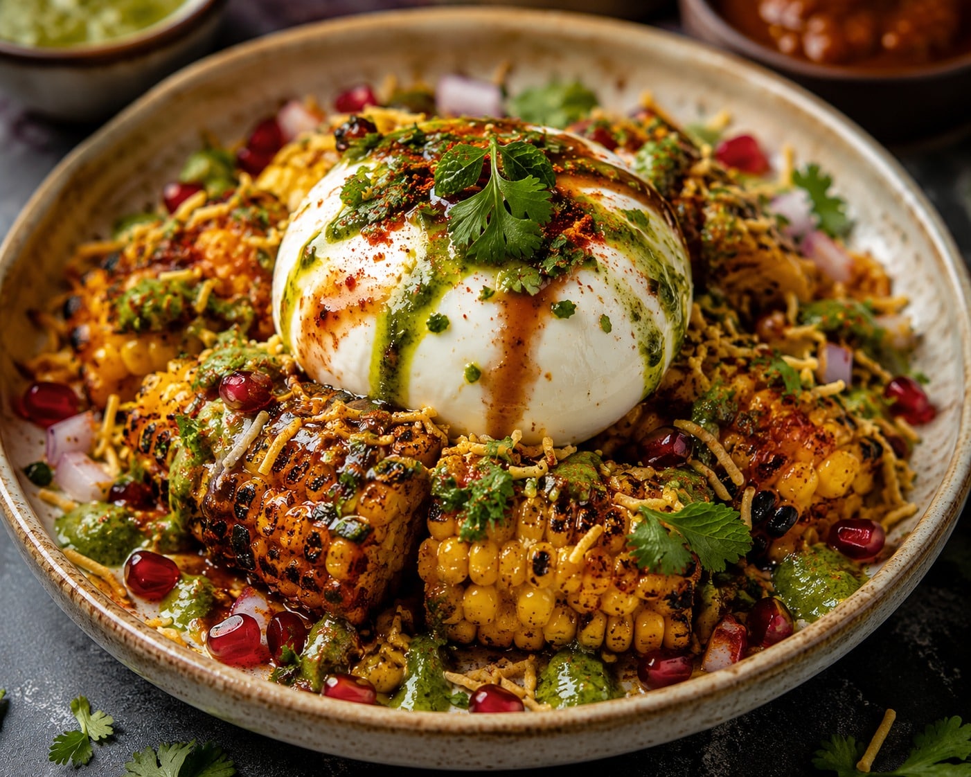 Tandoori bhutta and burrata chaat recipe. (Jaypee Hotels) Tandoori bhutta and burrata chaat recipe. (Jaypee Hotels)