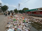 Illegally dumped garbage littered along the Basai Road, seen on Tuesday. (Parveen Kumar/HT)