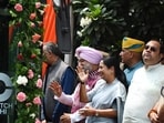 Lieutenant Governor of Delhi Sardar Taranjit Singh Sandhu with Delhi CM Rekha Gupta and  Delhi Transport Minister Pankaj Kumar Singh during the inaugration of Ladies Special DEVI (Delhi Electric Vehicle Interconnector) buses at Delhi University Sports Complex.