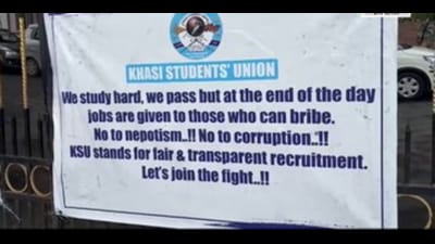 KSU activists first staged a demonstration outside Shillong’s Main Secretariat, putting up banners accusing the government of nepotism and corruption in recruitment. (IANS) KSU activists first staged a demonstration outside Shillong’s Main Secretariat, putting up banners accusing the government of nepotism and corruption in recruitment. (IANS)