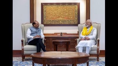 Ladakh LG Vinai Kumar Saxena meets Prime Minister Narendra Modi in New Delhi on Thursday. (@PMOIndia X) Ladakh LG Vinai Kumar Saxena meets Prime Minister Narendra Modi in New Delhi on Thursday. (@PMOIndia X)