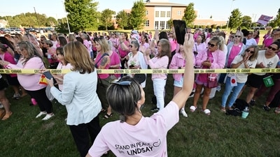 Demonstration in support of Lindsay Clancy outside Plymouth Superior Court, Massachusetts. (AP Photo/Josh Reynolds)
