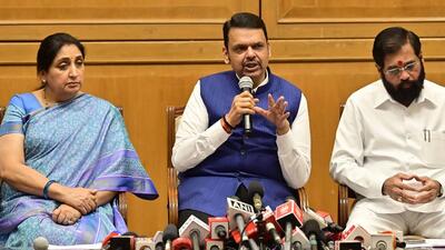 Mumbai, India - June 21, 2026: CM Devendra Fadnavis(C), Dy CM Sunetra Pawar(L) and Dy CM Eknath Shinde(R) during the press conference ahead of the upcoming Monsoon Session, Sahaydri Guest House, in Mumbai, India, on Sunday, June 21, 2026. (Photo by Anshuman Poyrekar/Hindustan Times) (Anshuman Poyrekar/HT Photo) Mumbai, India - June 21, 2026: CM Devendra Fadnavis(C), Dy CM Sunetra Pawar(L) and Dy CM Eknath Shinde(R) during the press conference ahead of the upcoming Monsoon Session, Sahaydri Guest House, in Mumbai, India, on Sunday, June 21, 2026. (Photo by Anshuman Poyrekar/Hindustan Times) (Anshuman Poyrekar/HT Photo)