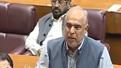 Pakistani lawmaker and PTI leader Asad Qaiser in National Assembly (X/@AsadQaiserPTI)