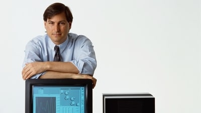Apple co-founder Steve Jobs with a NeXT computer in 1988.