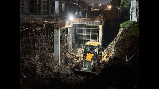 Around 10 pm, a sewer pipe also reportedly broke at the site, following which more earth slid into the excavated portion, according to the Aerocity Block A Welfare Society (77) Association. (HT File)