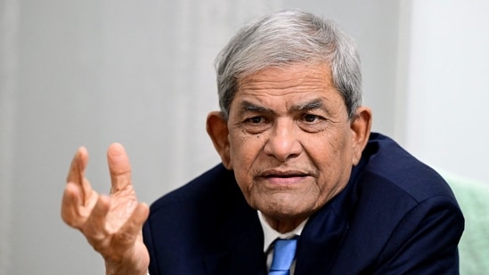 Bangladesh Nationalist Party (BNP) general secretary Mirza Fakhrul Islam Alamgir speaks during an interview with AFP in Dhaka on August 21, 2024.