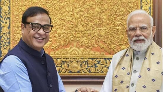 Himanta Biswa Sarma briefs PM Modi on Assam flood recovery, with over 20,000 houses damaged and 600,000 domestic animals reported dead. (PTI)