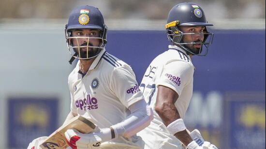 KL Rahul (left) and Devdutt Padikkal in action during the first Test against Sri Lanka in Galle. (PTI)