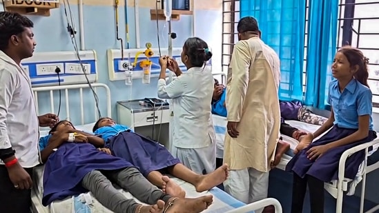 Nalanda: Students receive medical treatment at a hospital after allegedly consuming a midday meal at a government school in Bihar's Nalanda district (PTI)