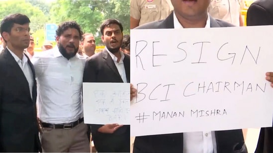 Manan Mishra resignation demand: Advocates held a protest against Bar Council of India (BCI) chairman Manan Mishra today. Manan Mishra resignation demand: Advocates held a protest against Bar Council of India (BCI) chairman Manan Mishra today.