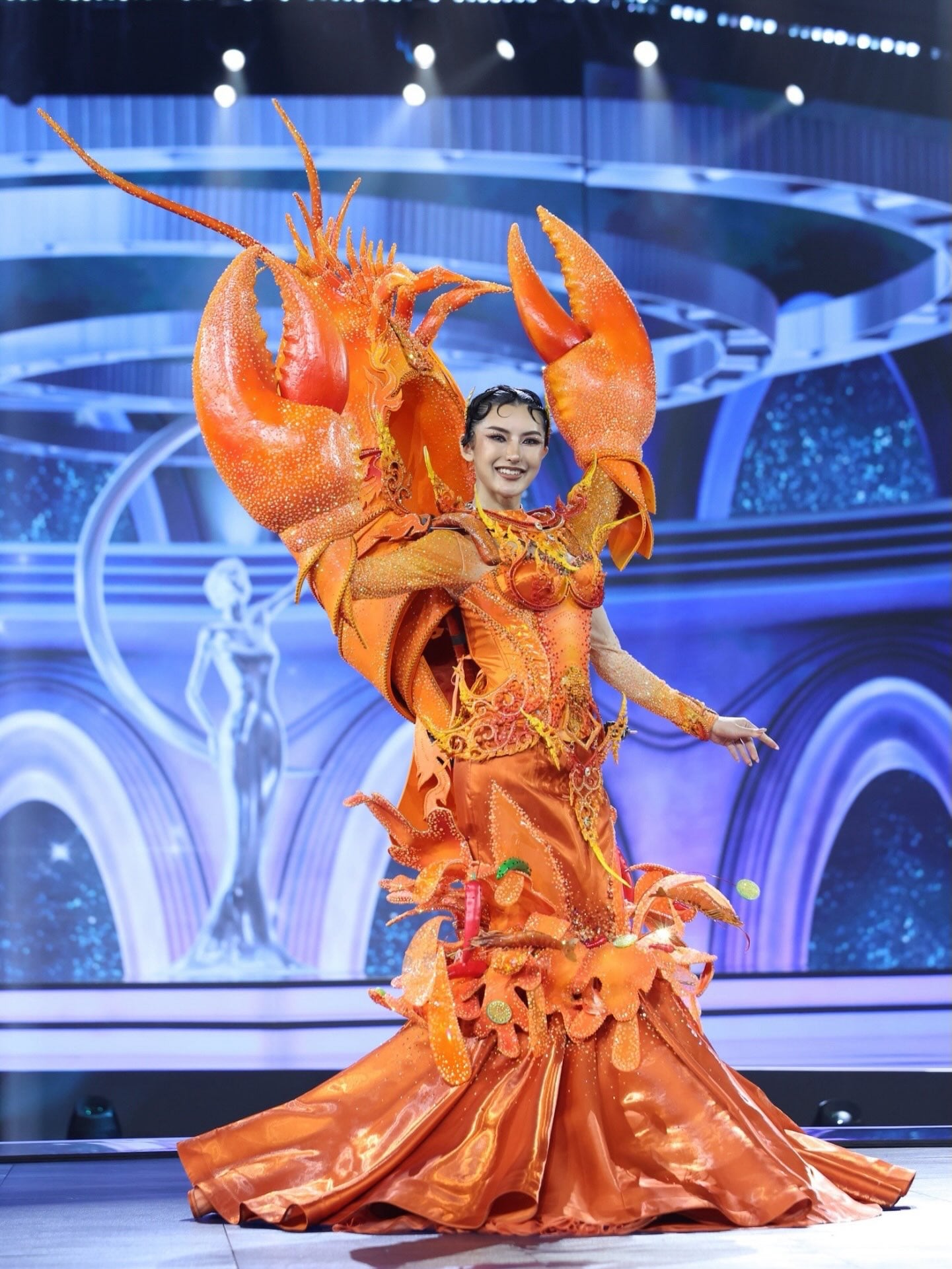 High fashion met marine life as a participant wore a giant shrimp costume on the runway (Photo: Instagram) High fashion met marine life as a participant wore a giant shrimp costume on the runway (Photo: Instagram)