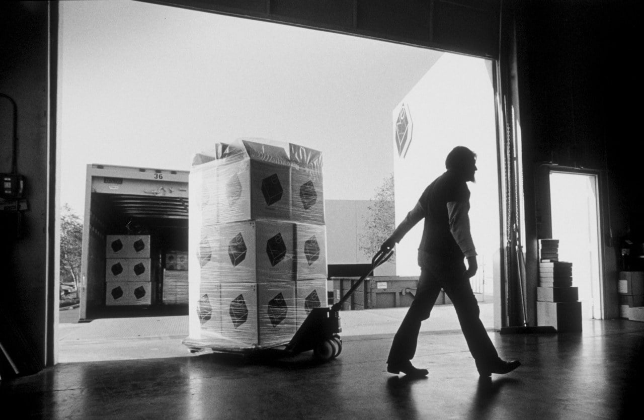 A batch of NeXT workstations being packed up for delivery in July 1988.