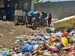 A garbage lying outside the static compactor in Ludhiana (HT)
