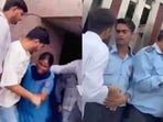 A grab from a recent Reel showing DUSU campaigners jostling with security guards outside Rajdhani College.
