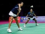 India's Treesa Jolly and Gayatri Gopichand in action against China's Zhang Shuxian and Jia Yifan in the women's doubles quarter-final.