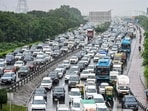 New Delhi: Traffic congestion is witnessed at the Akshardham-NH 24 intersection following rainfall, in New Delhi, Thursday, Aug. 6, 2026. 