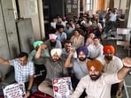 Food supply association members protesting in Ludhiana on Thursday. (HT File)
