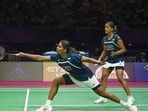 India’s Treesa Jolly and Gayatri Gopichand Pullela compete against China’s Jia Yi Fan and Zhang Shu Xian during their women’s doubles quarterfinal match at the BWF World Championships 2026 in New Delhi, India, on Friday. (Sanchit Khanna/ Hindustan Times)