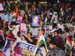 Job aspirants and students during a protest against the Jharkhand government over the cancellation of the JSSC-CGL examination following an alleged paper leak, and irregularities in other competitive exams, at Albert Ekka Chowk, in Ranchi, Thursday, Aug. 20, 2026. 