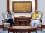 Ladakh LG Vinai Kumar Saxena meets Prime Minister Narendra Modi in New Delhi on Thursday. (@PMOIndia X)
